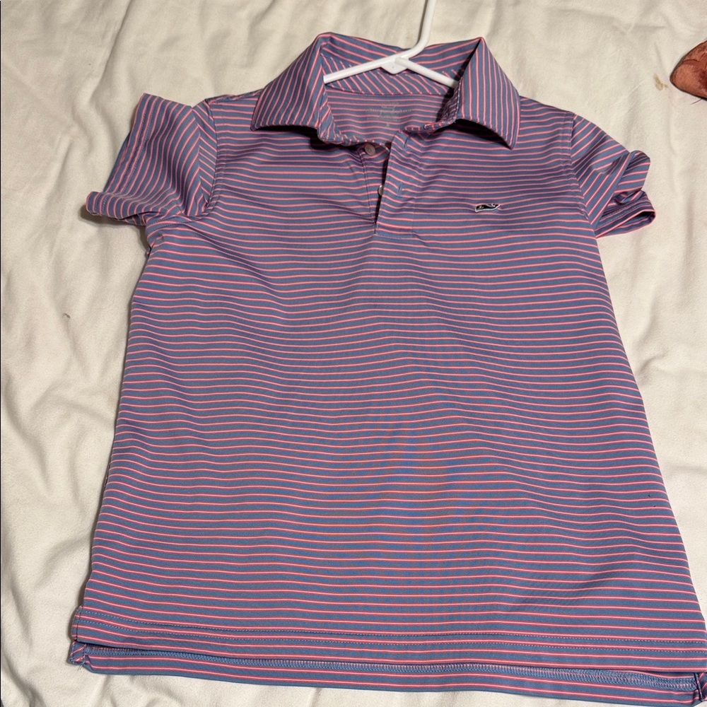 Vineyard Vines Kids Polo in Pink and Blue Stripes